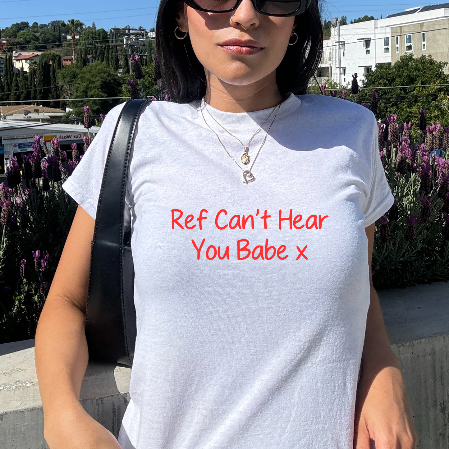 funny football slogan t shirt saying ref can't hear you babe x 